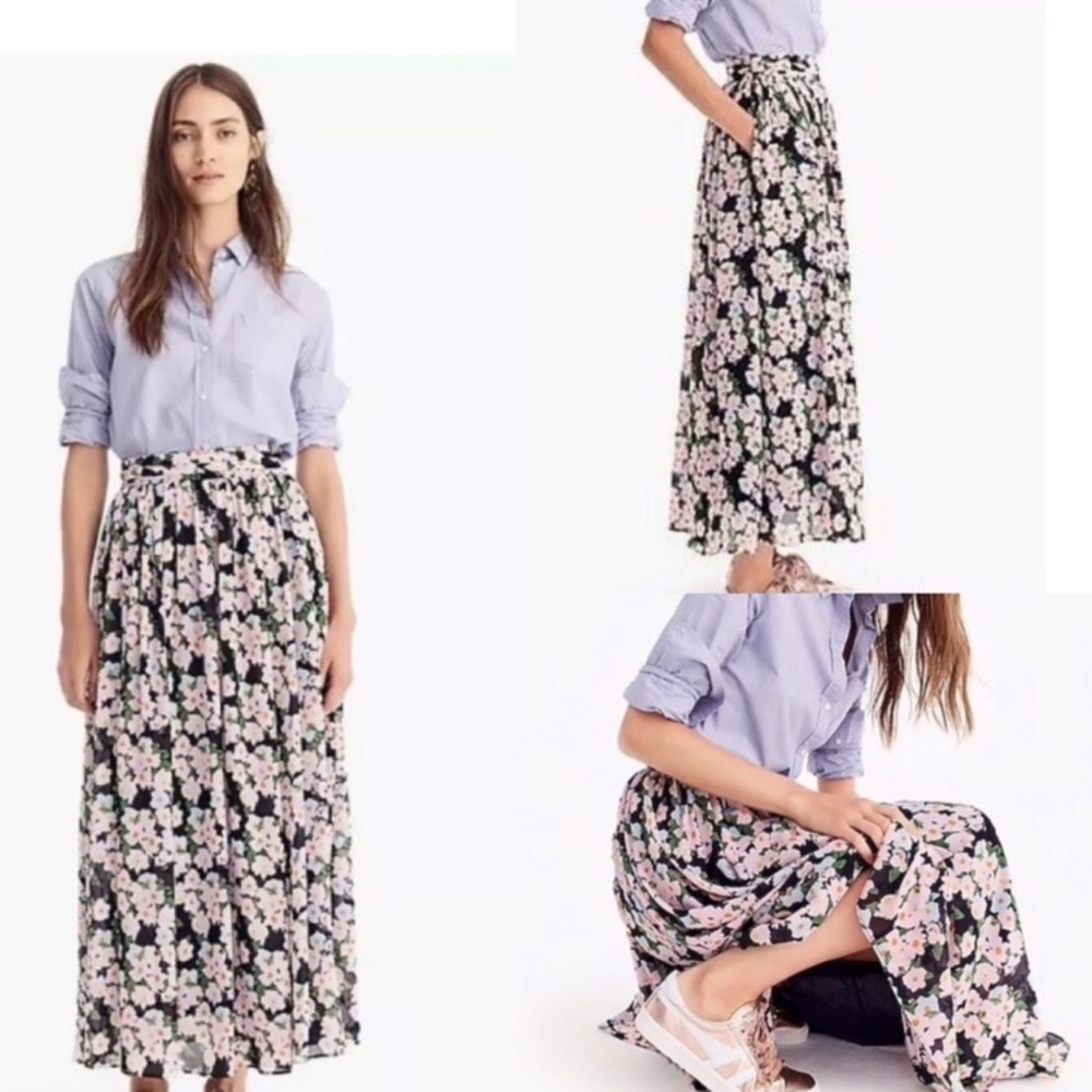 NWT J.Crew Point Sur Maxi Skirt Crinkled Floral 10